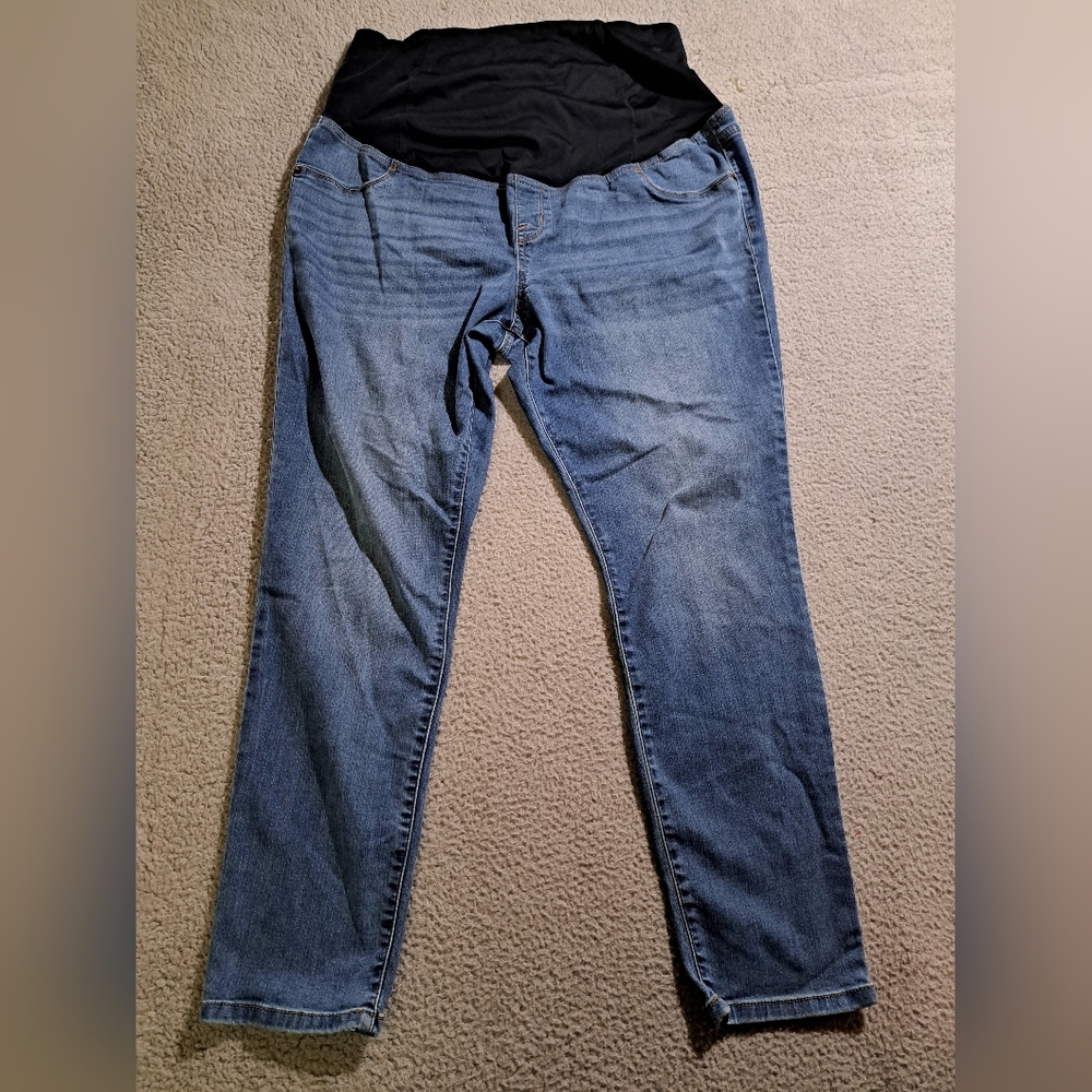 Isabel Maternity Women`s Blue Crossover Over Belly Panel Jegging Pants Sz 16 33R